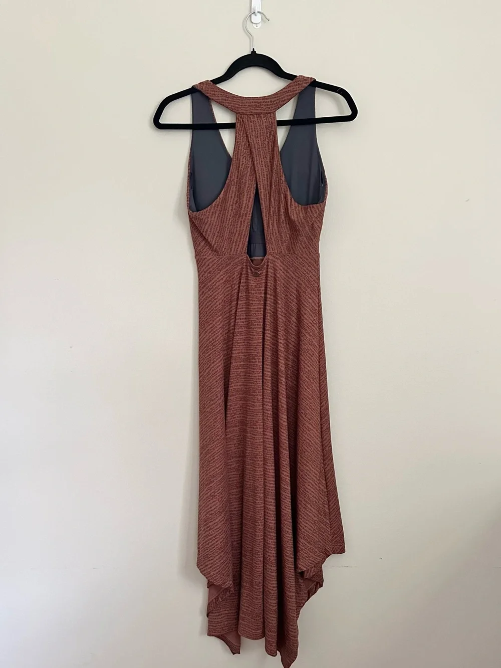 Prana Saxon Dress Muave Racerback Built In Bra M Asymmetrical Handkerchief Hem - Picture 4 of 11